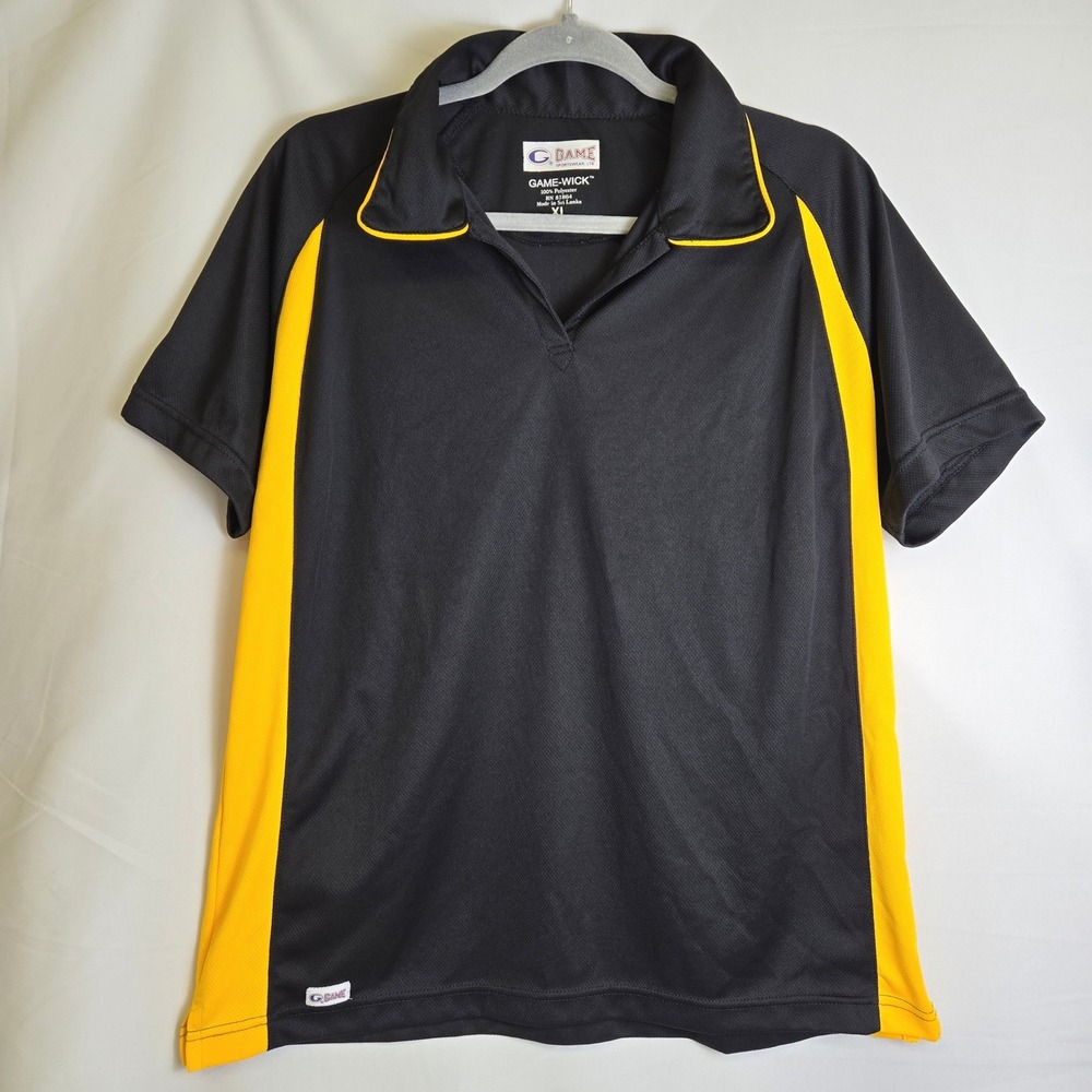 Game Sportswear Game-Wick Short Sleeve Polo Shirt Black Yellow Women's XL